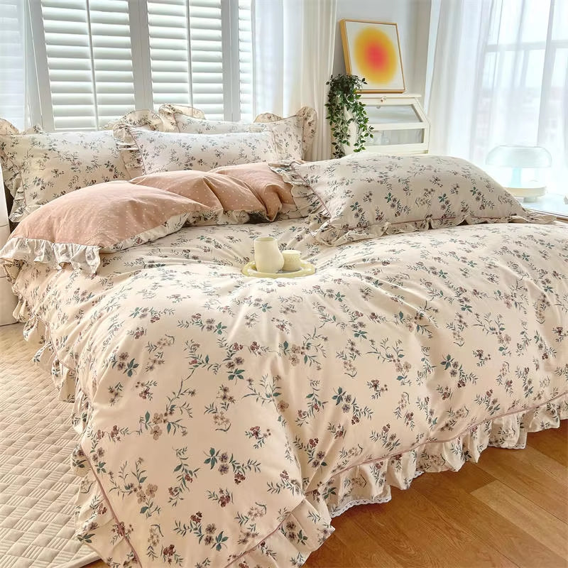 Floral Ruffled Cotton Duvet Cover