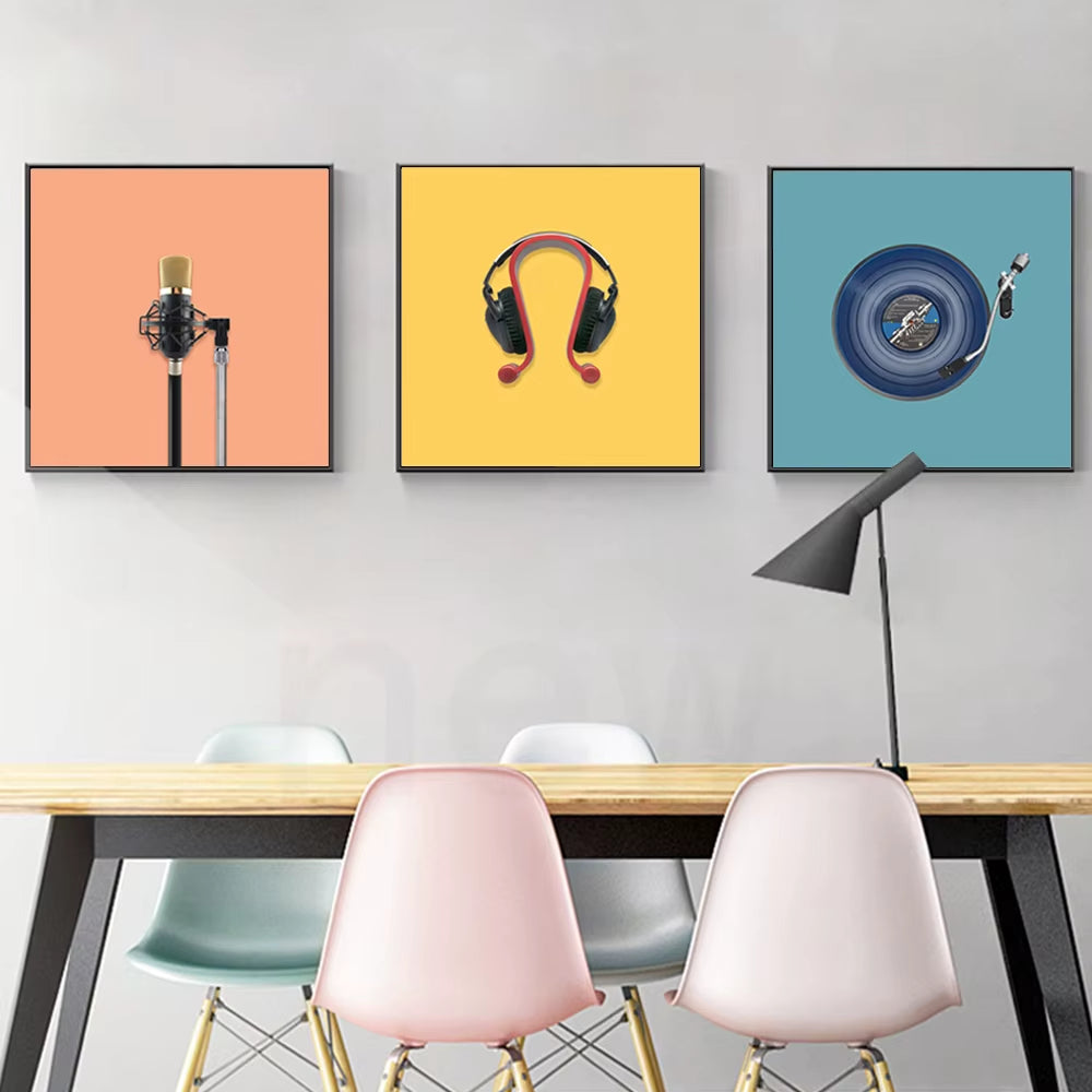 Colorful Microphone & Headphone Wall Prints