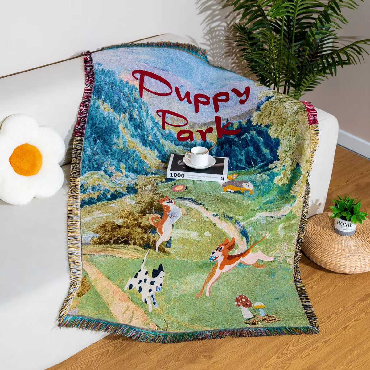 Multifunction Puppy Jacquard Throw Blanket Wall Tapestry Sofa Cover Air Conditioning Blankets for Bed Outdoor Camping Picnic Mat