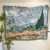 Wheat Field with Cypress Tapestry Blanket