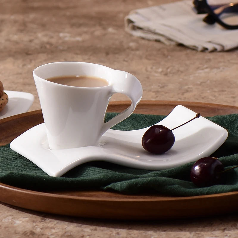 Modern Wavy Ceramic Espresso and Coffee Cups