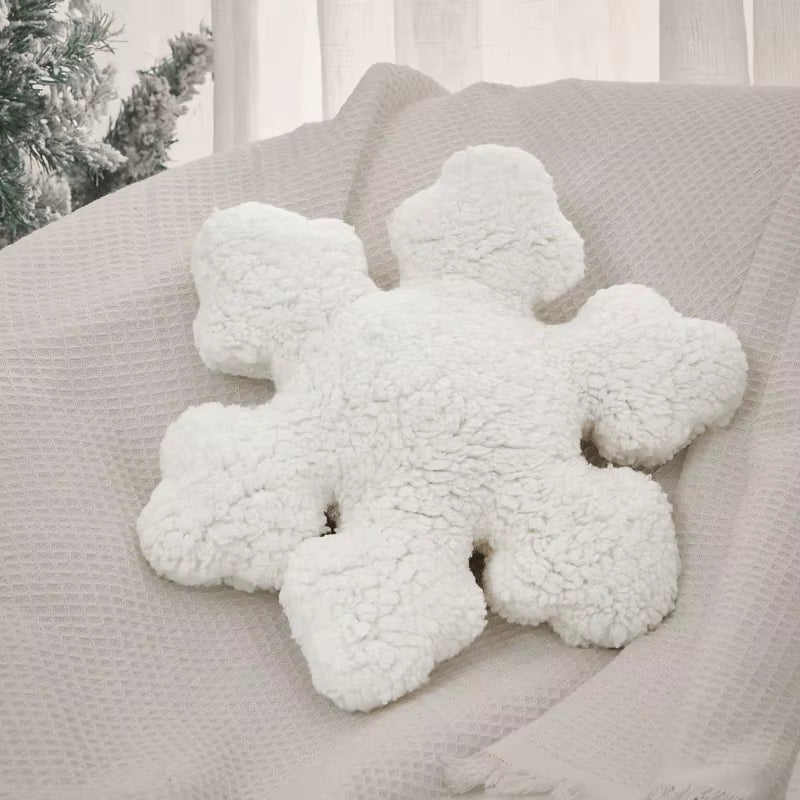 35Cm Christmas Snowflake Shaped Throw Pillows Soft Plush White Decorative Cushion for Sofa Chair and Bed Kawaii Flower Cushions