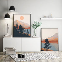 Modern Sunset River Landscape Wall Prints