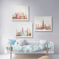 City Skyline Watercolor Wall Prints