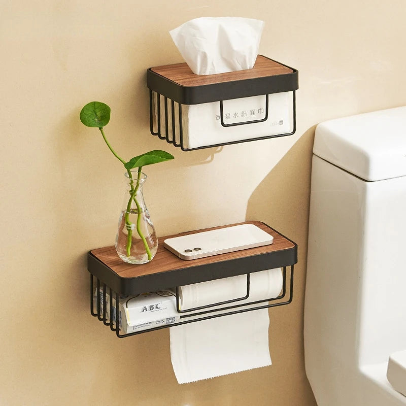 Wooden Metal Tissue Box & Toilet Paper Holders