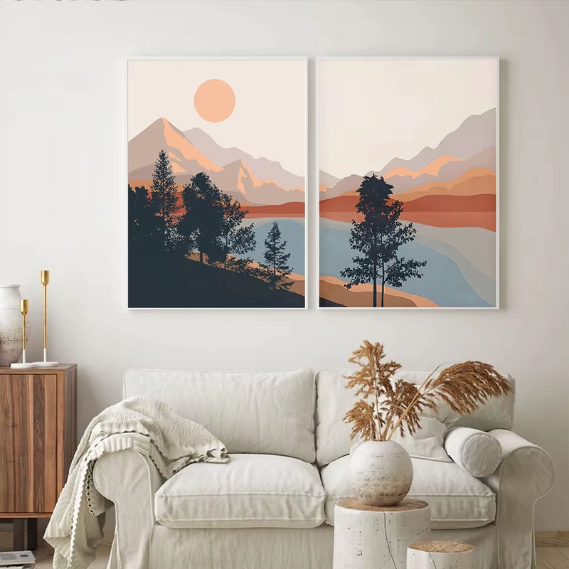 Modern Sunset River Landscape Wall Prints