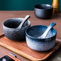 Frosted Ceramic Soup Bowls & Spoons