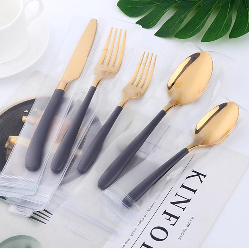 5Pcs Black & Gold Stainless Steel Silverware Set