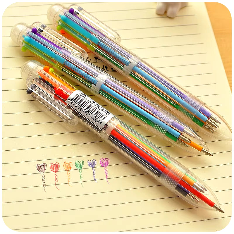 6 in 1 Color Multi Function Ballpoint Pen 0.5Mm Novelty Multi-Color Children'S Gifts Office Stationery and School