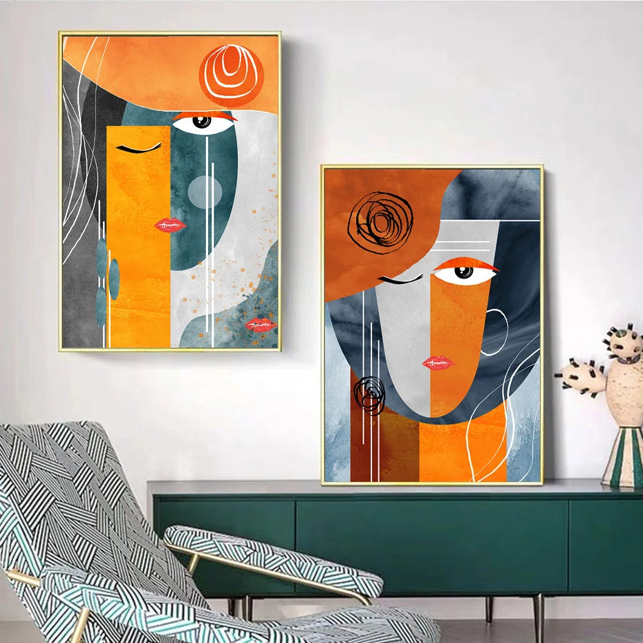 Abstract Geometric Faces Wall Prints