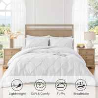 Ultra-Warm Goose down Comforter, Pinch Pleat Duvet Insert, Lightweight Fluffy Duvet for All Season, Premium 100% Cotton Shell