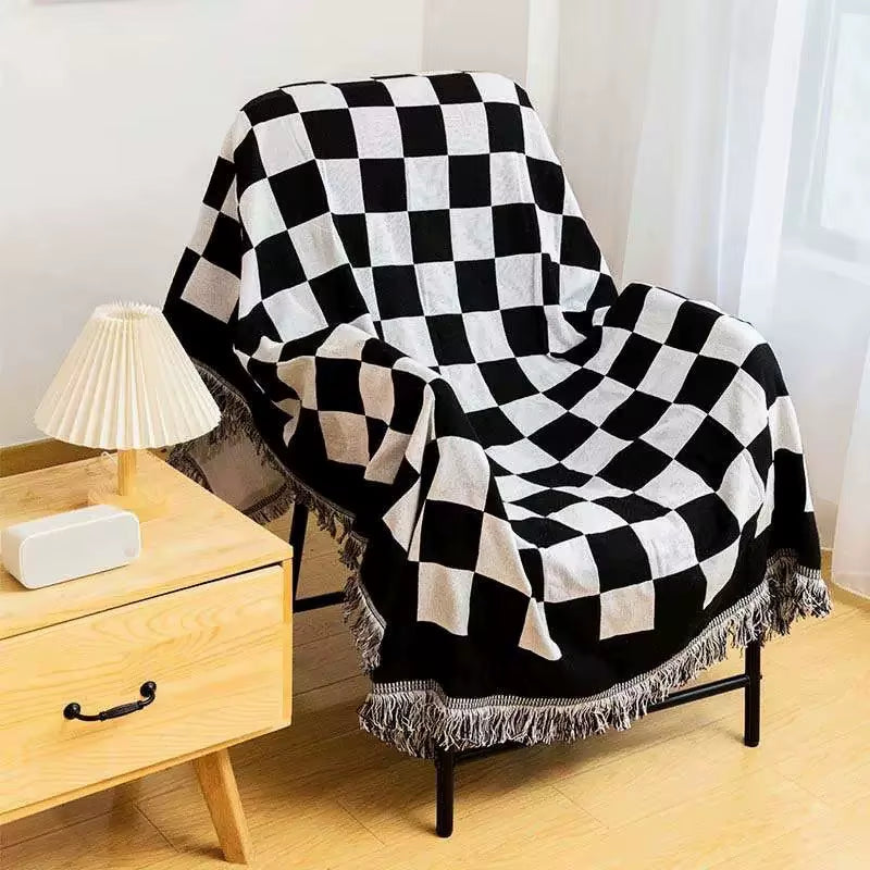 Woven Checkerboard Throw Blanket for Sofa Chair Bed Air Conditioning Blankets Outdoor Camping Blanket Picnic Mat Nap Shawl Towel