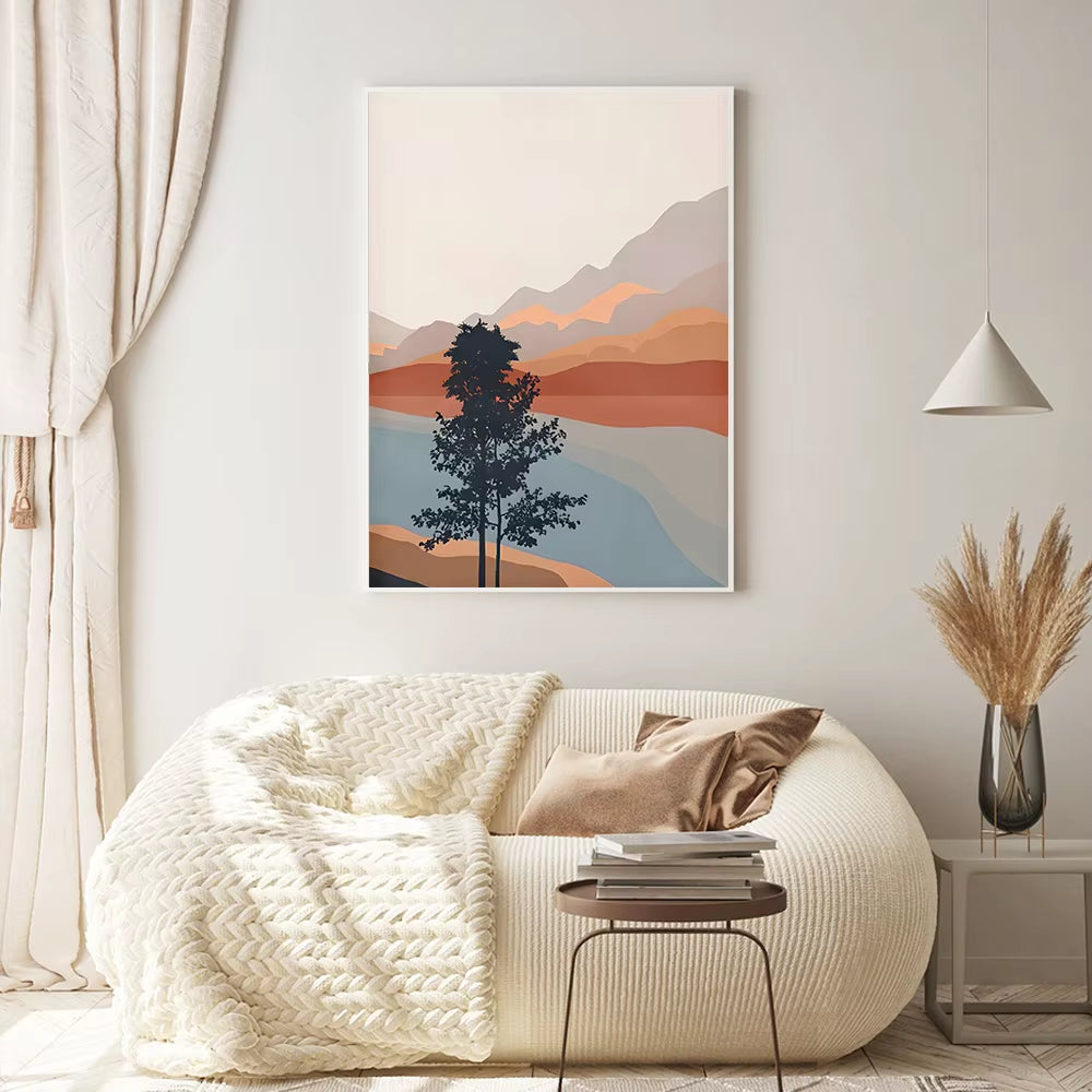 Modern Sunset River Landscape Wall Prints