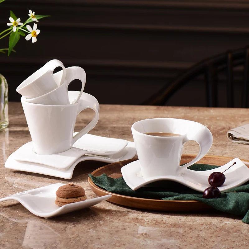 Modern Wavy Ceramic Espresso and Coffee Cups