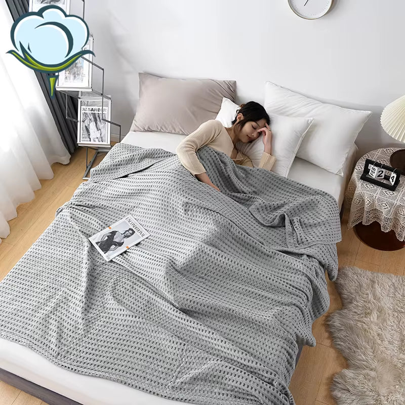 Waffle Palid 100% Cotton Bed Blanket Throw Towel Quilt Knitted Bedspreads Home Hotel Coverlets Solid Color Throws Blankets