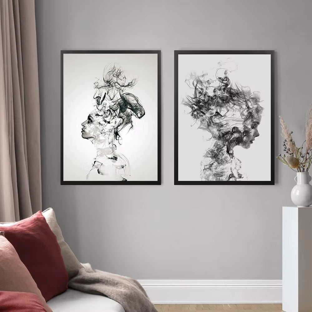 Minimalist Smoke Woman Wall Prints