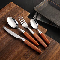 4Pcs Western Wooden Handle Cutlery Set (Stainless Steel)