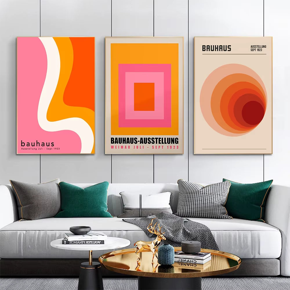 Pink and Orange Graphic Line Wall Prints