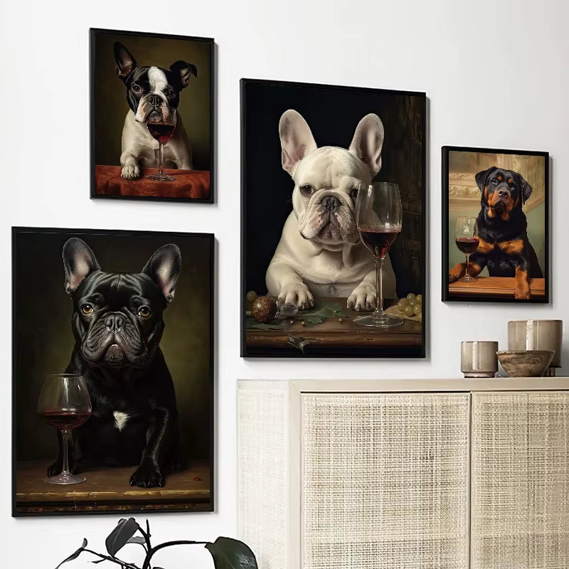 Dogs Enjoying Wine Wall Print