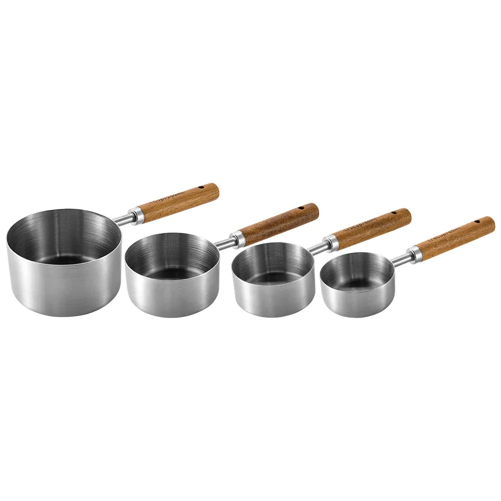 4/8Pcs Stainless Steel Wooden Measuring Cups