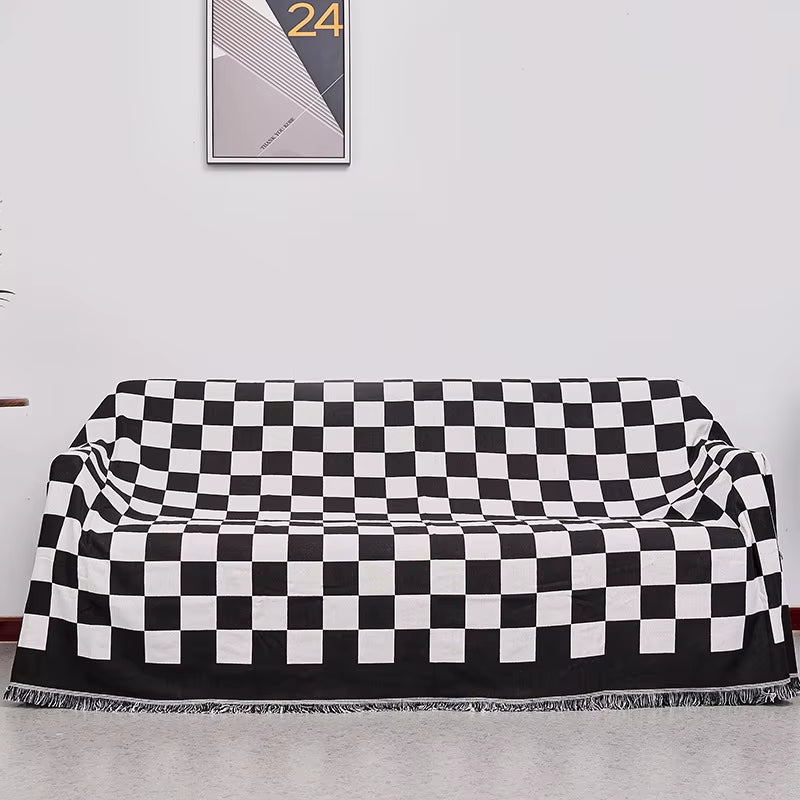 Woven Checkerboard Throw Blanket for Sofa Chair Bed Air Conditioning Blankets Outdoor Camping Blanket Picnic Mat Nap Shawl Towel