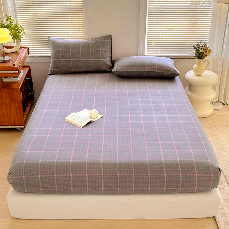 Non-Slip Plaid Fitted Bed Sheet