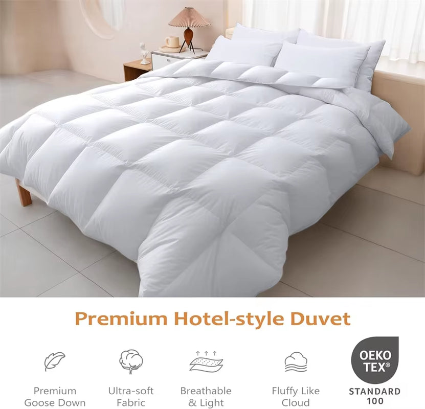 Goose down Duvet, Hypoallergenic Warmth Duvet Insert, 100% Cotton Shell Comfoter, Ultra Soft White Goose down Quilt All Season