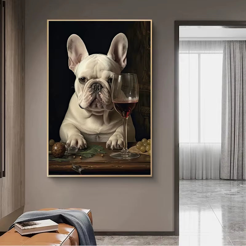 Dogs Enjoying Wine Wall Print