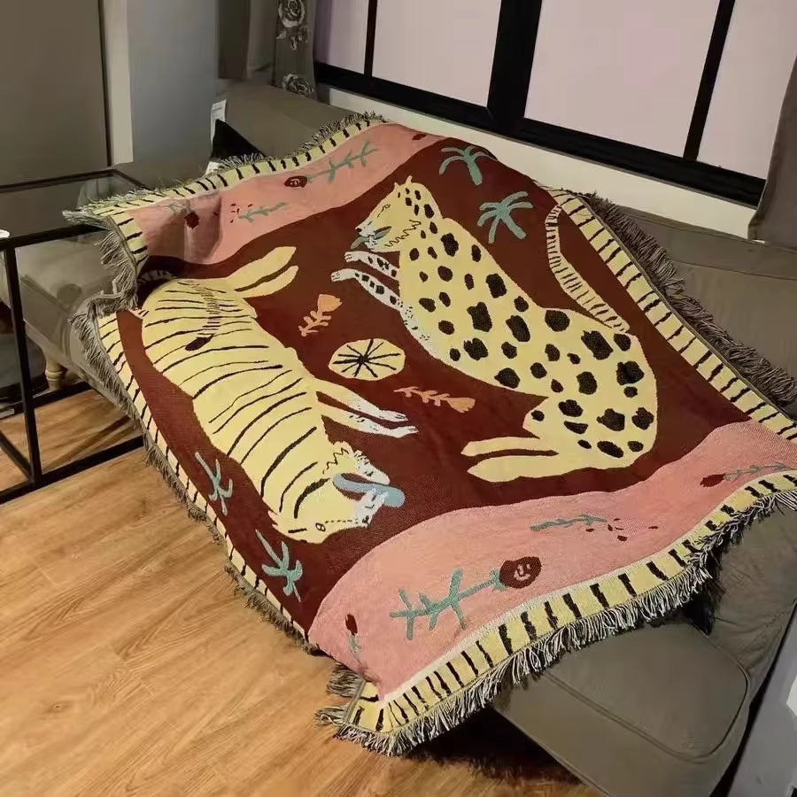 Vintage Leopard Double-Sided Woven Blanket