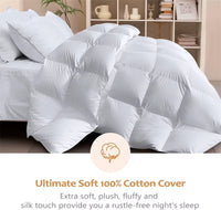 Goose down Duvet, Hypoallergenic Warmth Duvet Insert, 100% Cotton Shell Comfoter, Ultra Soft White Goose down Quilt All Season