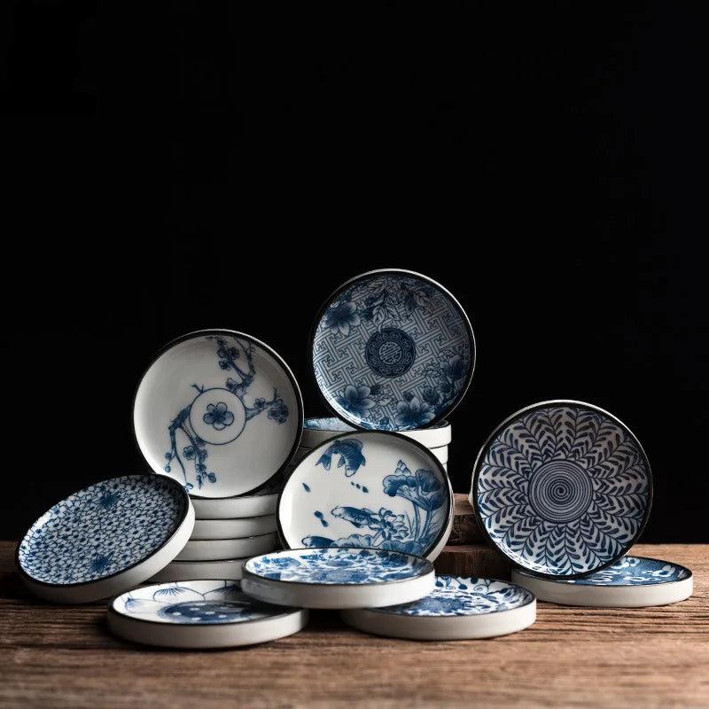 Retro Blue & White Porcelain Dinner Plates