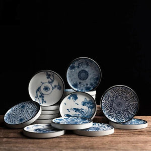 Retro Blue & White Porcelain Dinner Plates