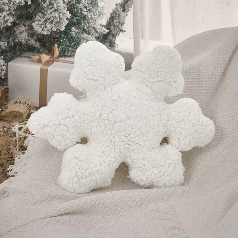 35Cm Christmas Snowflake Shaped Throw Pillows Soft Plush White Decorative Cushion for Sofa Chair and Bed Kawaii Flower Cushions