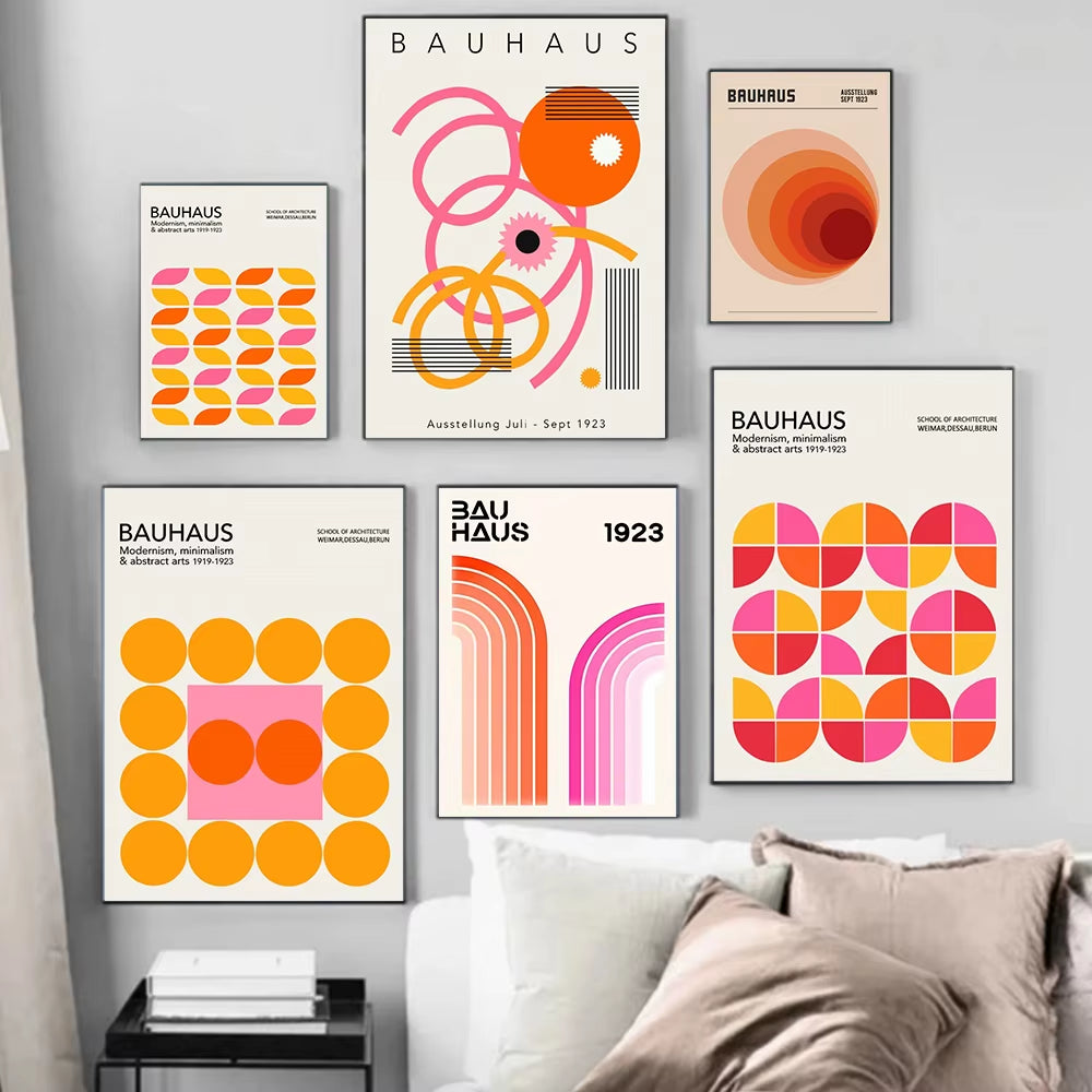 Pink and Orange Graphic Line Wall Prints