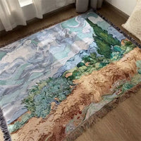 Wheat Field with Cypress Tapestry Blanket