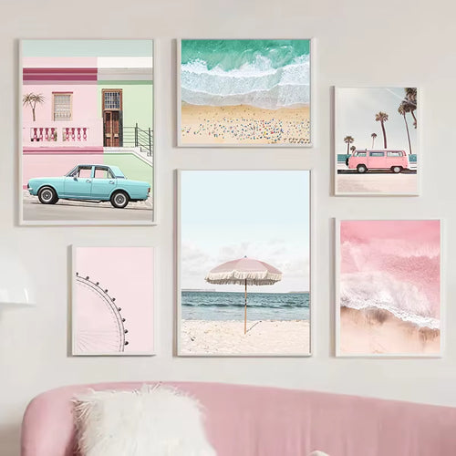 Pink Ocean Surf Wall Print