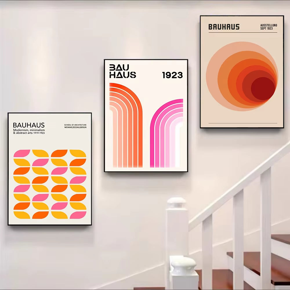 Pink and Orange Graphic Line Wall Prints