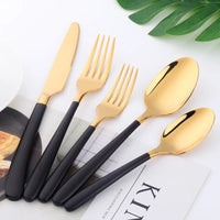 5Pcs Black & Gold Stainless Steel Silverware Set