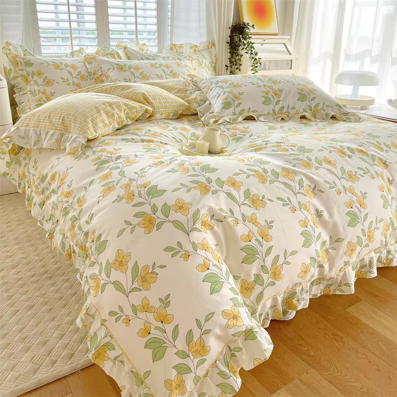 Floral Ruffled Cotton Duvet Cover