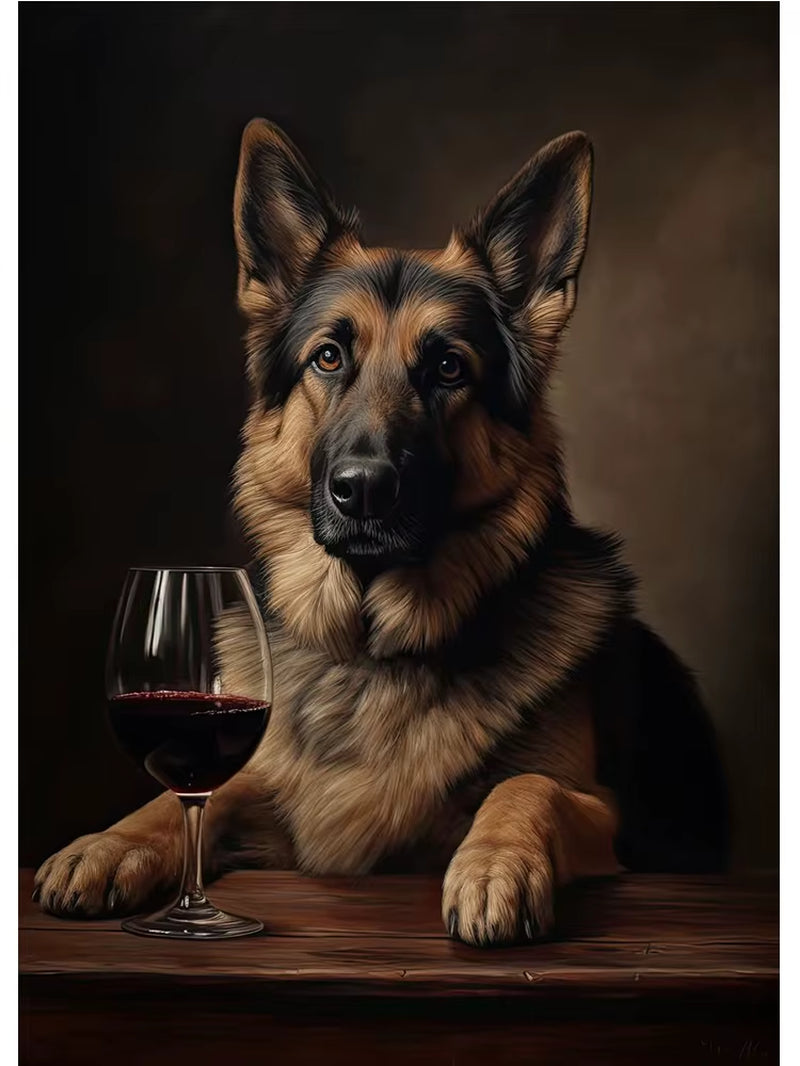 Dogs Enjoying Wine Wall Print