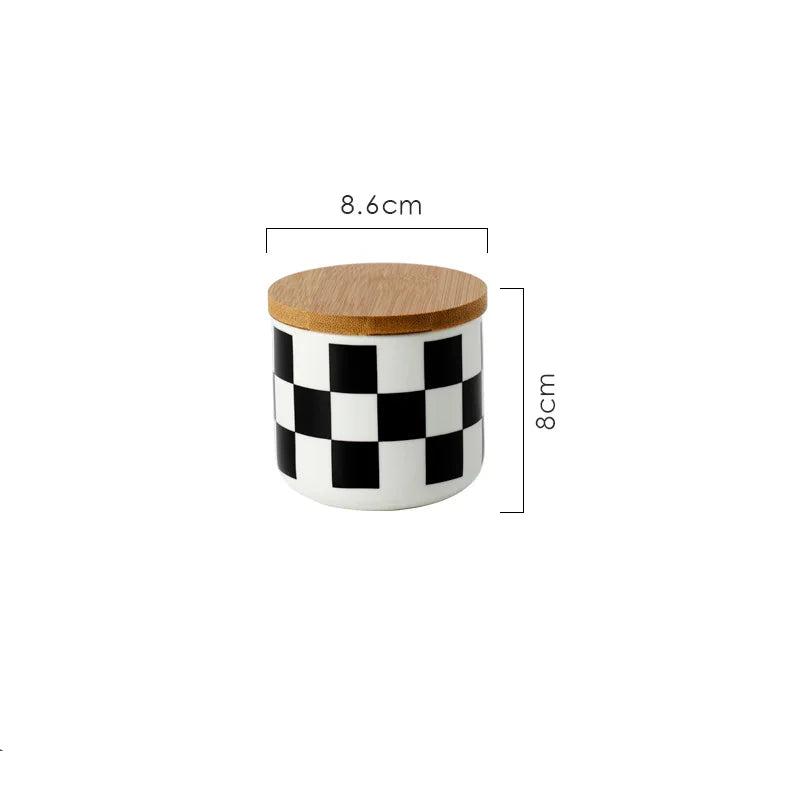 Black and White Checkered Ceramic Storage Jars