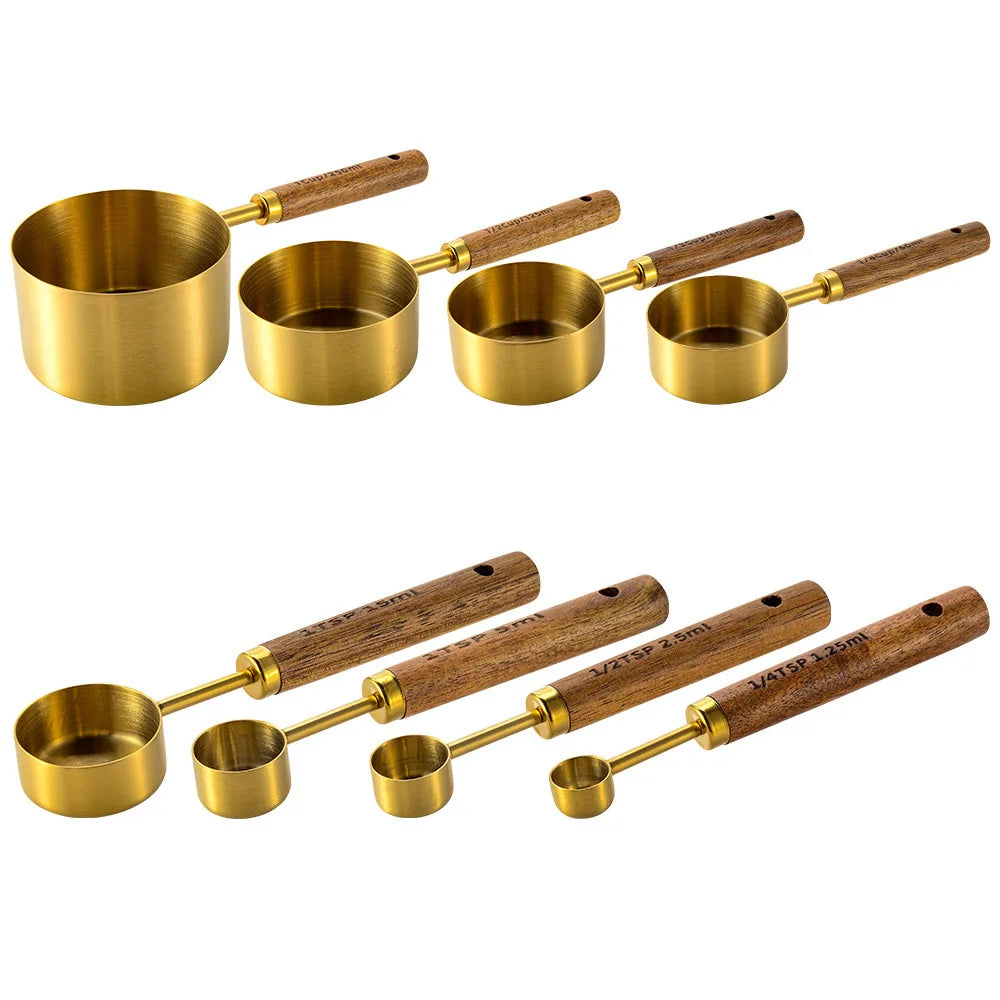 4/8Pcs Stainless Steel Wooden Measuring Cups