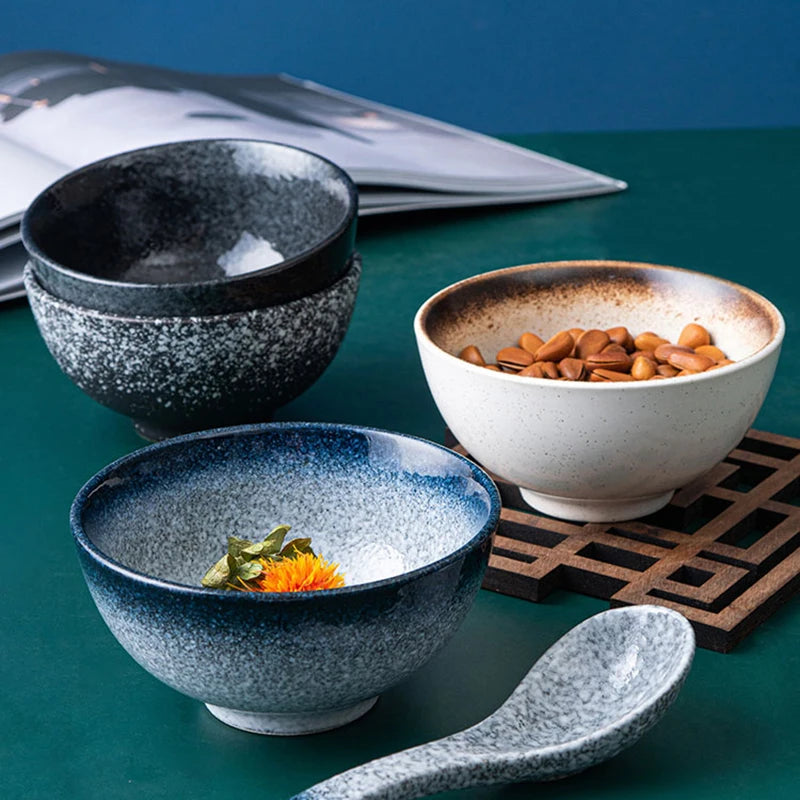 Frosted Ceramic Soup Bowls & Spoons