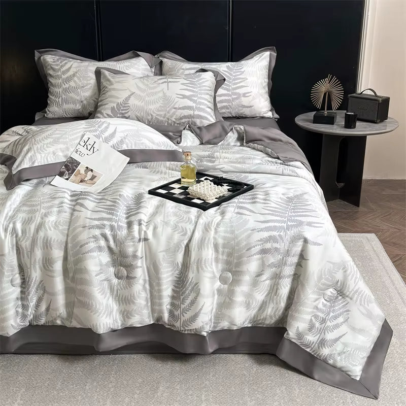 Luxury Spring Summer Quilt Soft Comfortable Cooling Quilts Washed Silk Thin Blanket Printed Smooth Ice Cool Comforter Washable