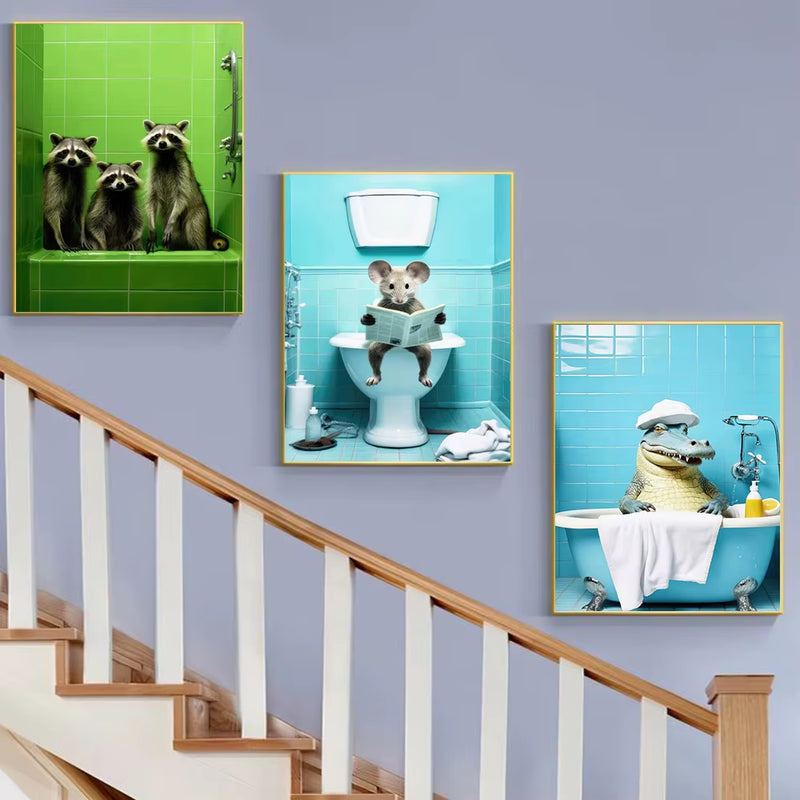 Funny Animal Bathroom Wall Prints