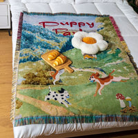 Multifunction Puppy Jacquard Throw Blanket Wall Tapestry Sofa Cover Air Conditioning Blankets for Bed Outdoor Camping Picnic Mat