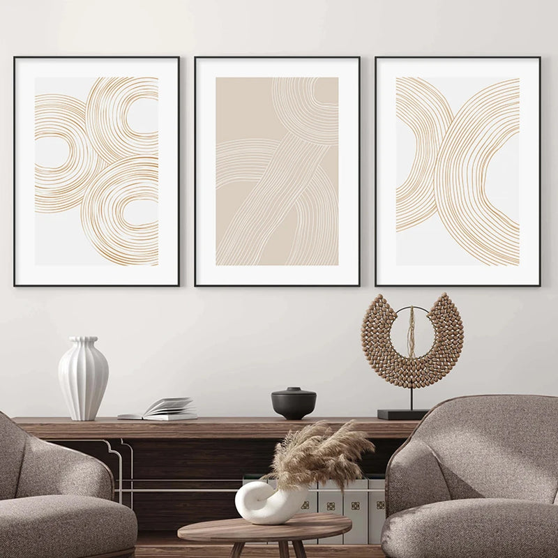 Beige & White Geometric Canvas Wall Prints