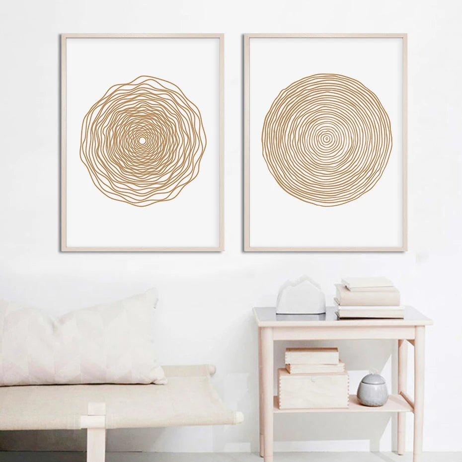 Beige Geometric Circles Canvas Wall Prints