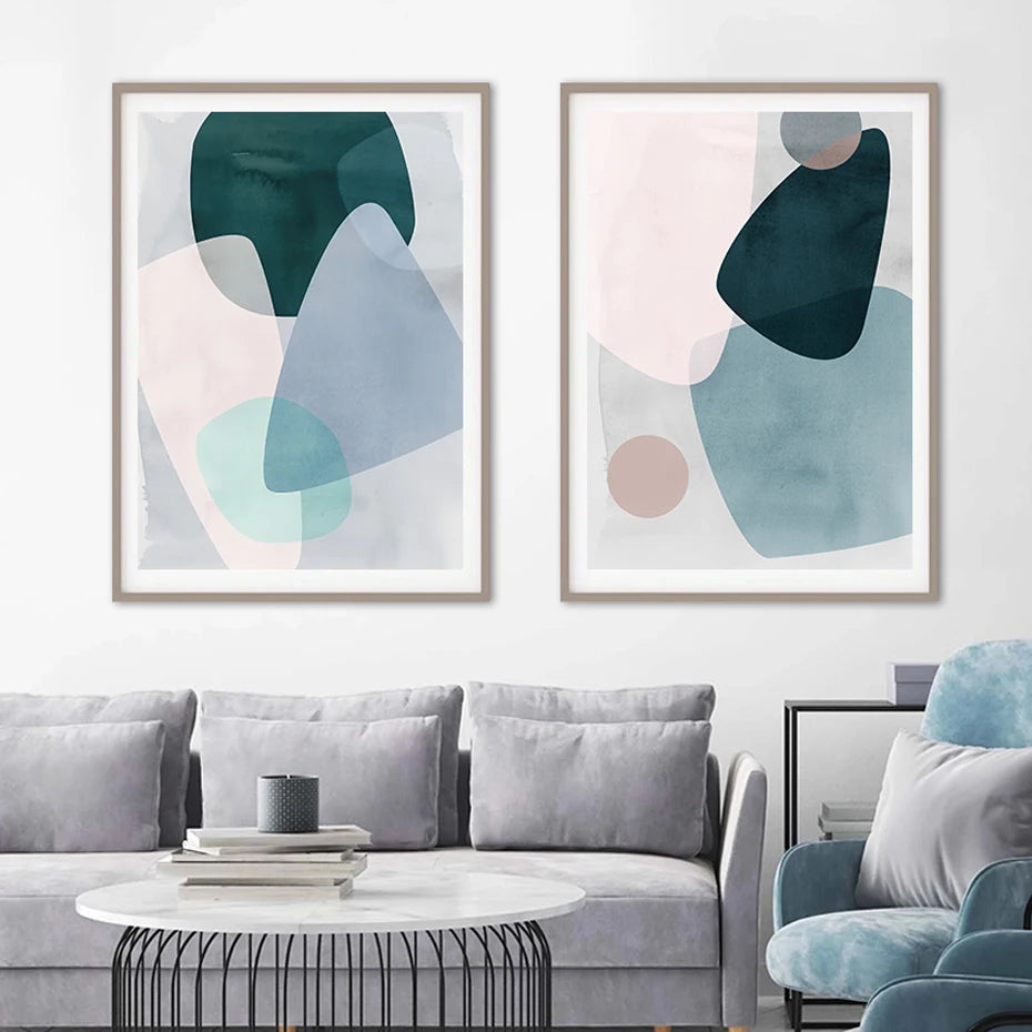 Abstract Blue and Pink Shades Canvas Wall Print