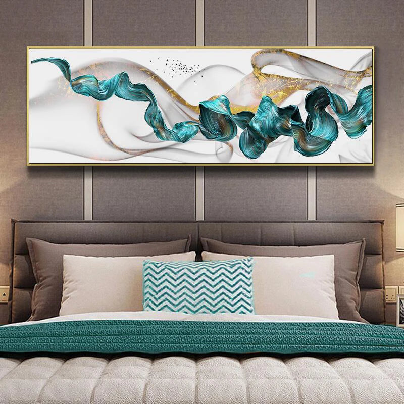 Golden Jade Splash Long Canvas Wall Prints